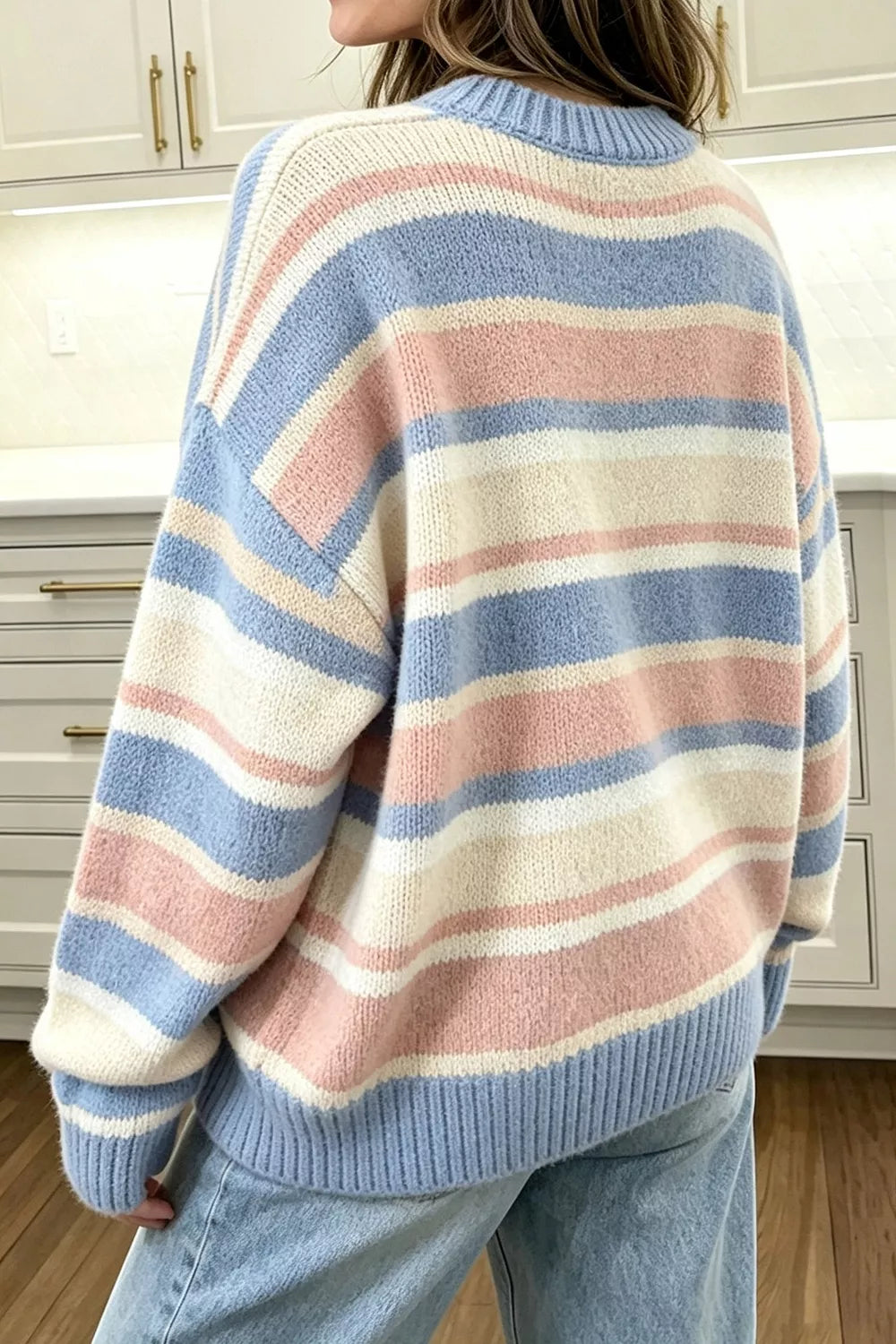 Striped Dropped Shoulder Sweater - Lilixa.store