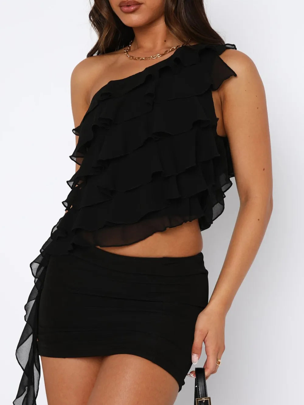Layered Ruffled One Shoulder Tank - Lilixa.store