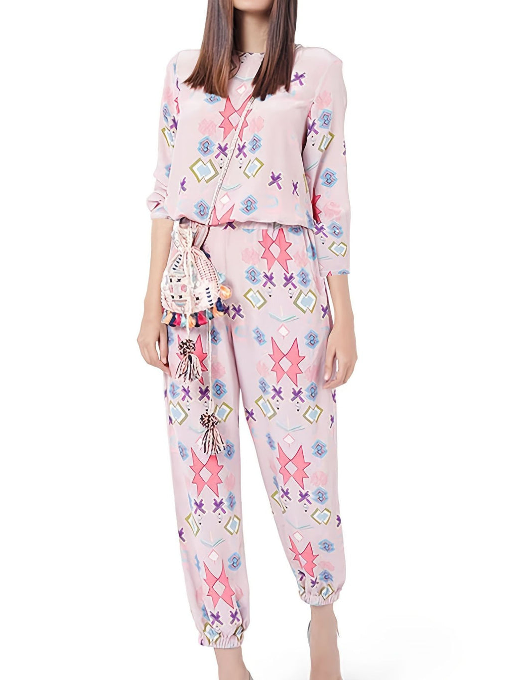 Printed Round Neck Long Sleeve Top and Pants Lounge Set - Lilixa.store