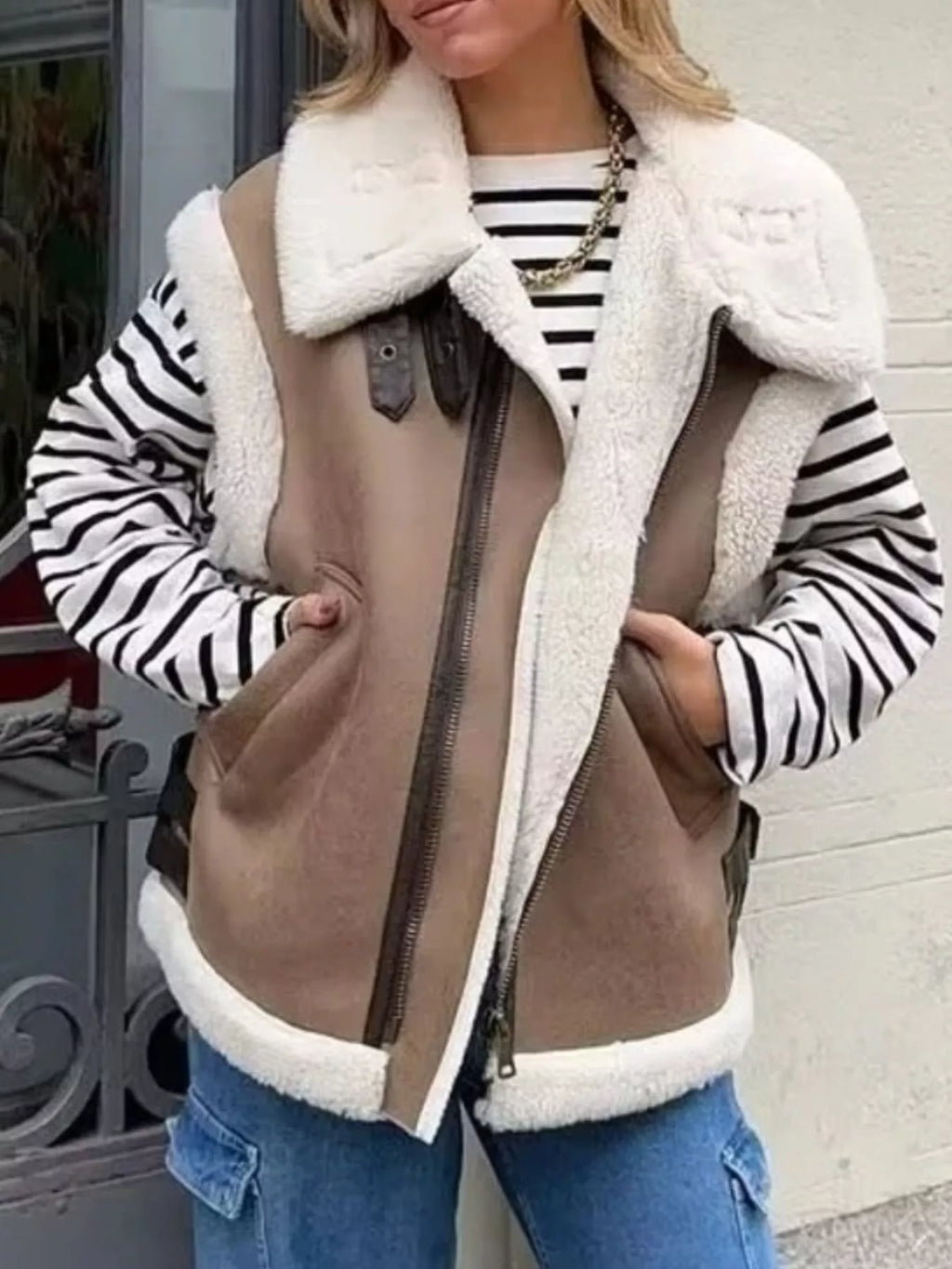 Cozy Faux Shearling Trim Vest Coat - Lilixa.store