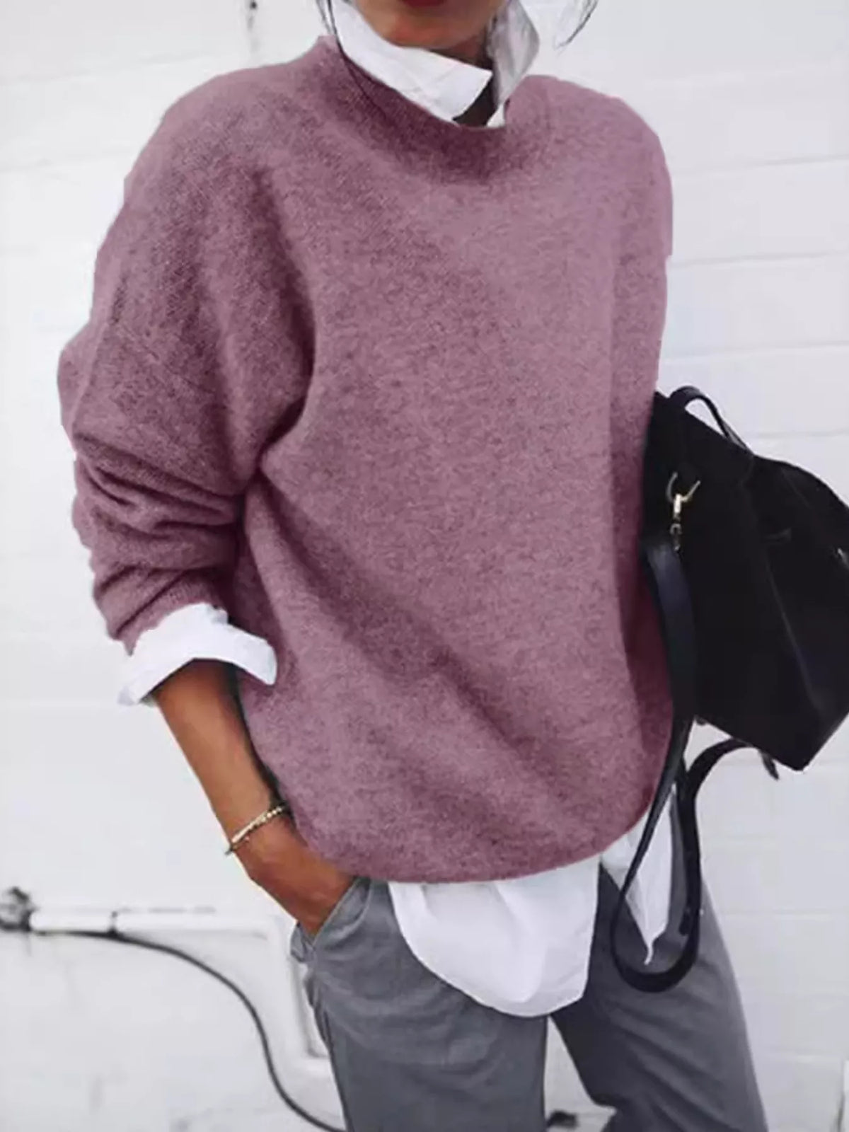 Full Size Round Neck Long Sleeve Sweater Plus Size
