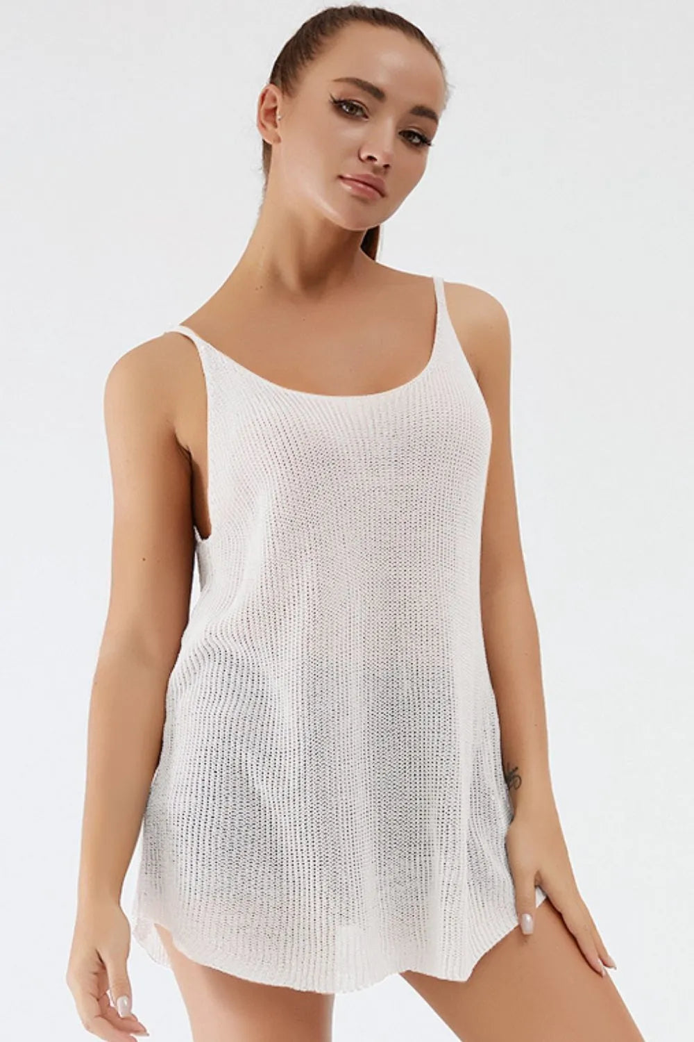 Scoop Neck Spaghetti Strap Knit Cami, view 4
