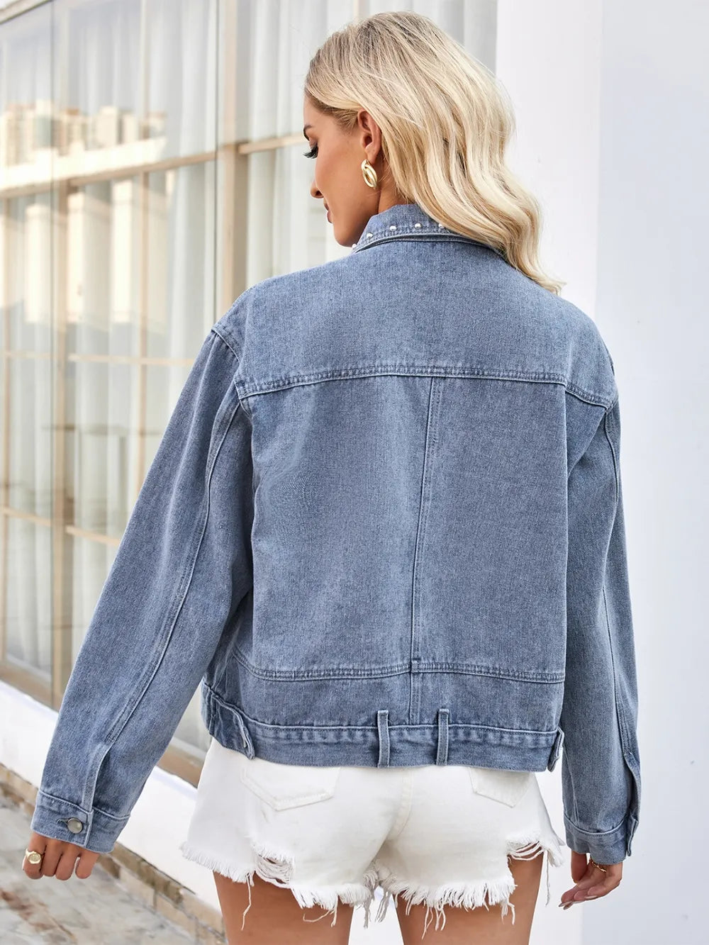 Studded Long Sleeve Denim Jacket, view 4