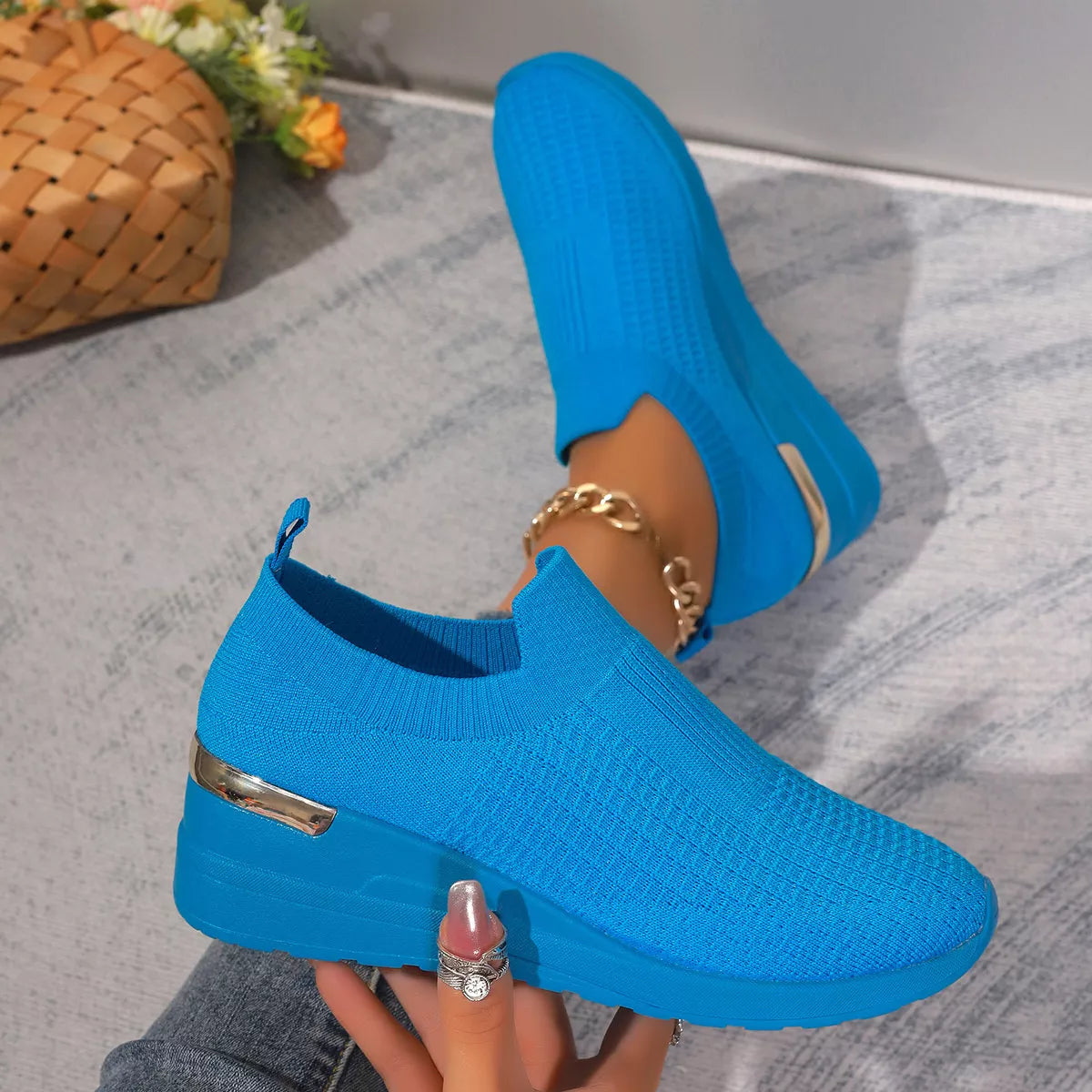 Mesh Round Toe Wedge Athletic - Lilixa.store