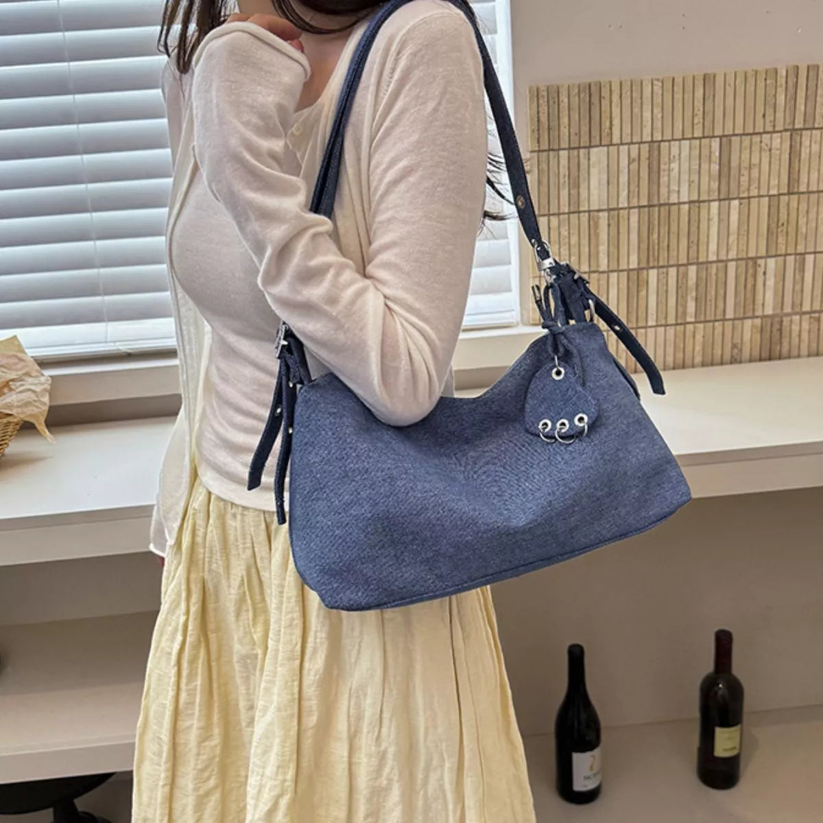 Adjustable Strap Denim Shoulder Bag - Lilixa.store
