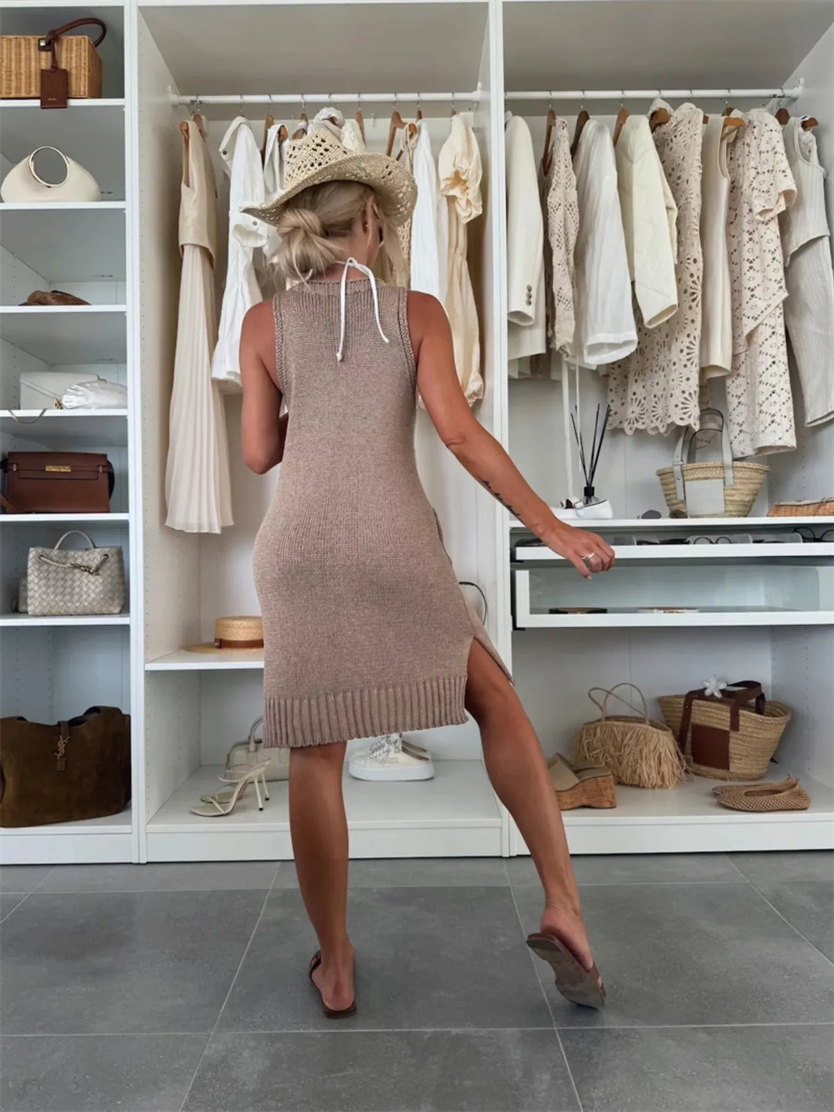 Ribbed Hem V-Neck Sweater Dress, view 7