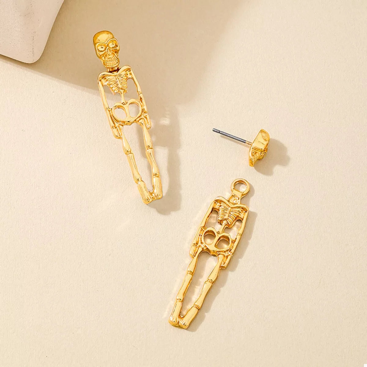 Halloween 18K Gold-Plated Skeleton Earrings, view 3