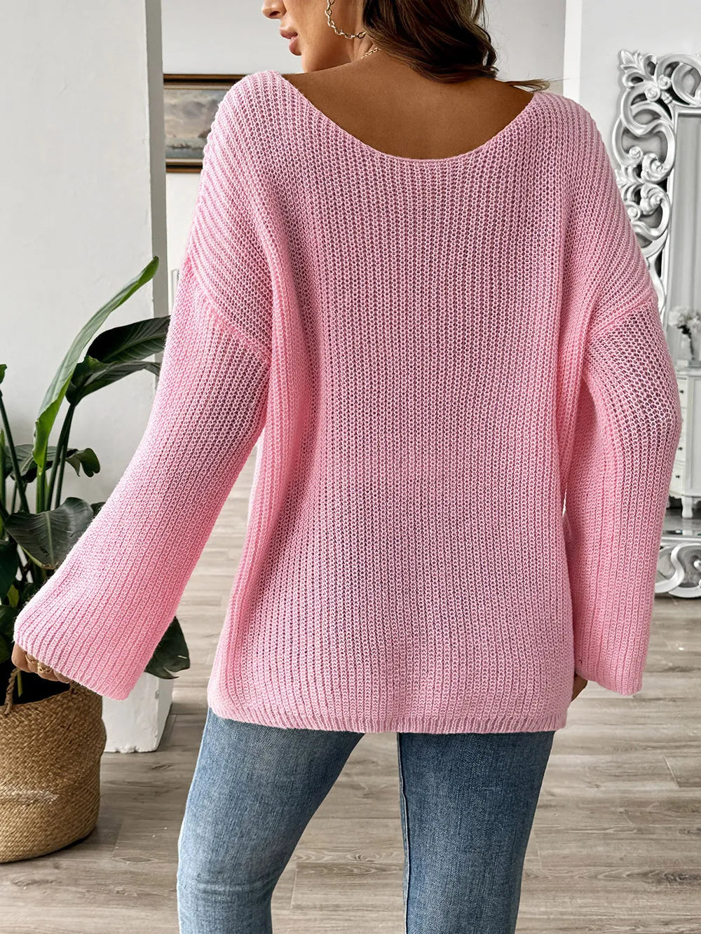 Bow Boat Neck Long Sleeve Sweater - Lilixa.store
