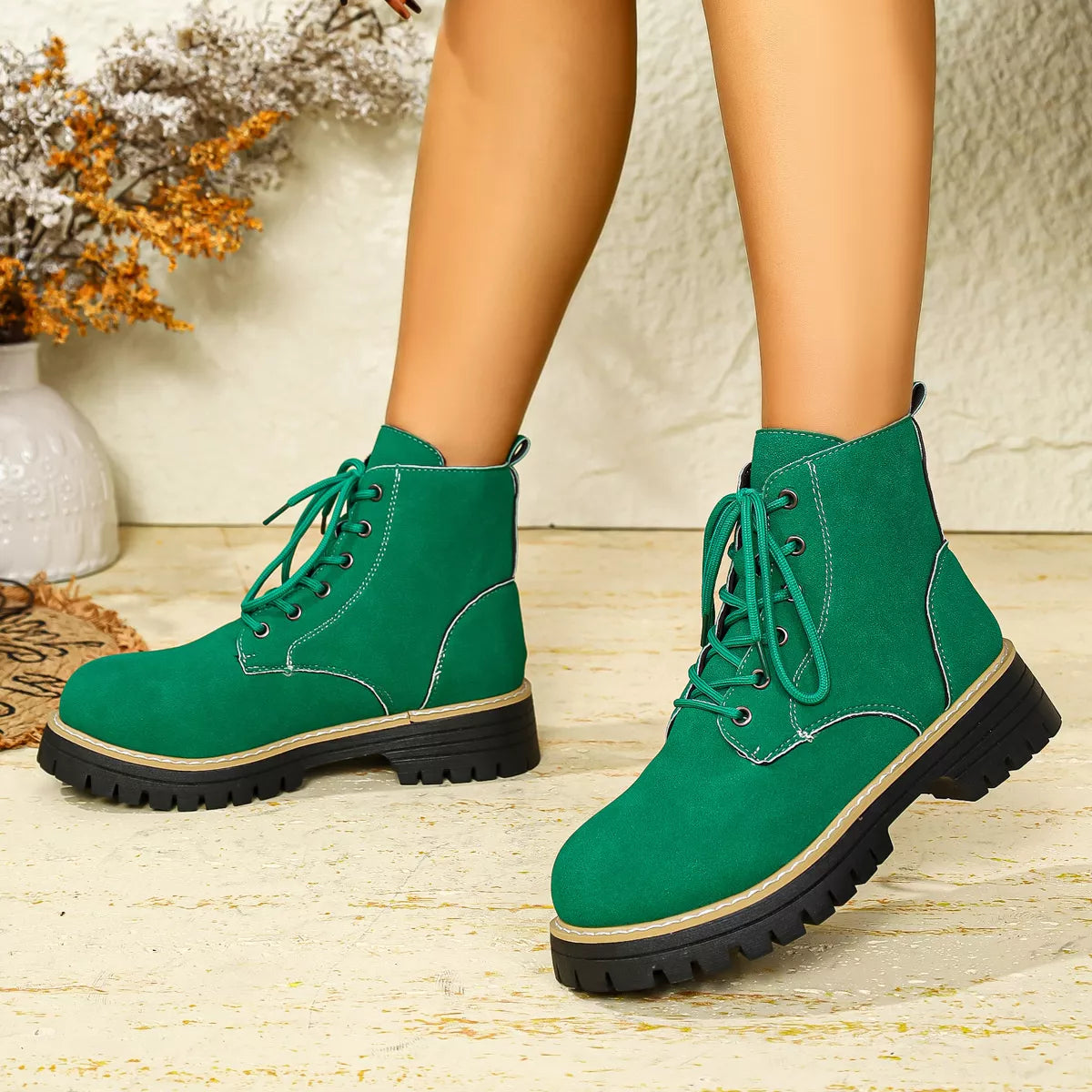 Round Toe Lace Up Boots, view 12