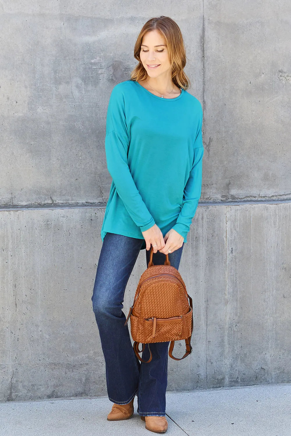 Basic Bae Full Size Round Neck Dropped Shoulder T-Shirt - Lilixa.store