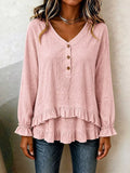 Ruffled Hem Long Sleeve Blouse - Lilixa.store
