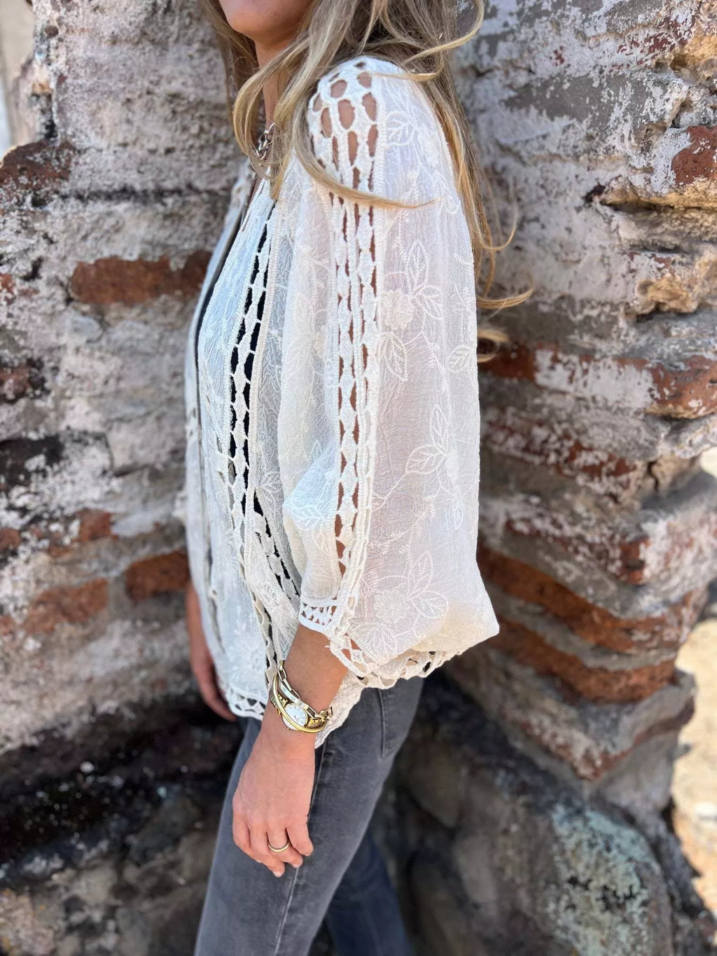 Full Size Embroidered Open Front Cardigan Plus Size - Lilixa.store