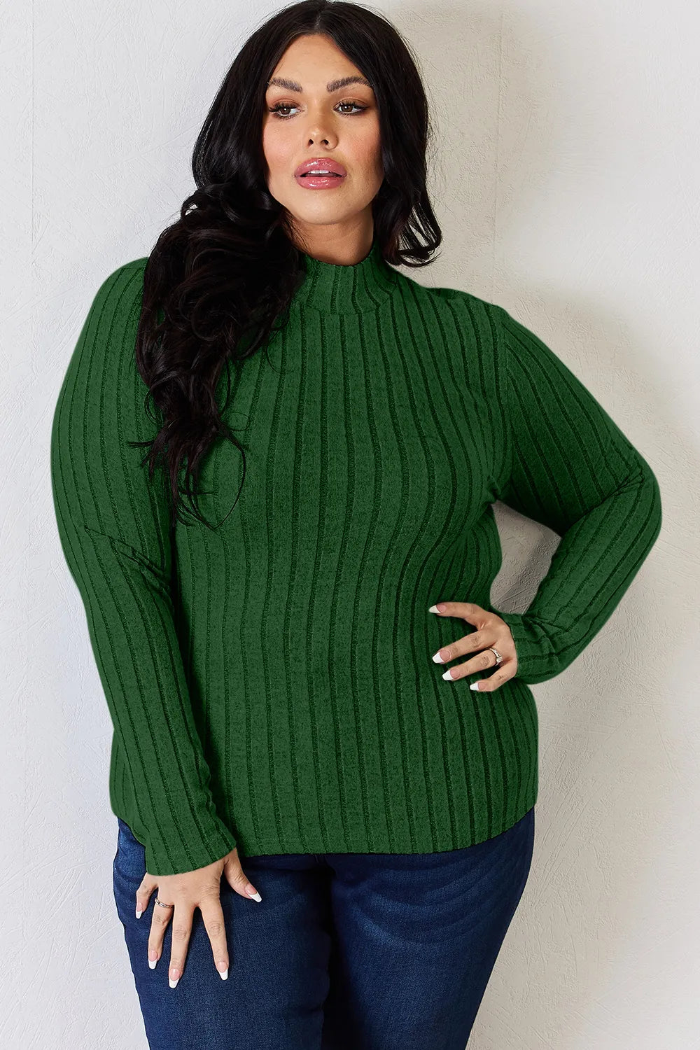 Basic Bae Full Size Ribbed Mock Neck Long Sleeve T-Shirt - Lilixa.store