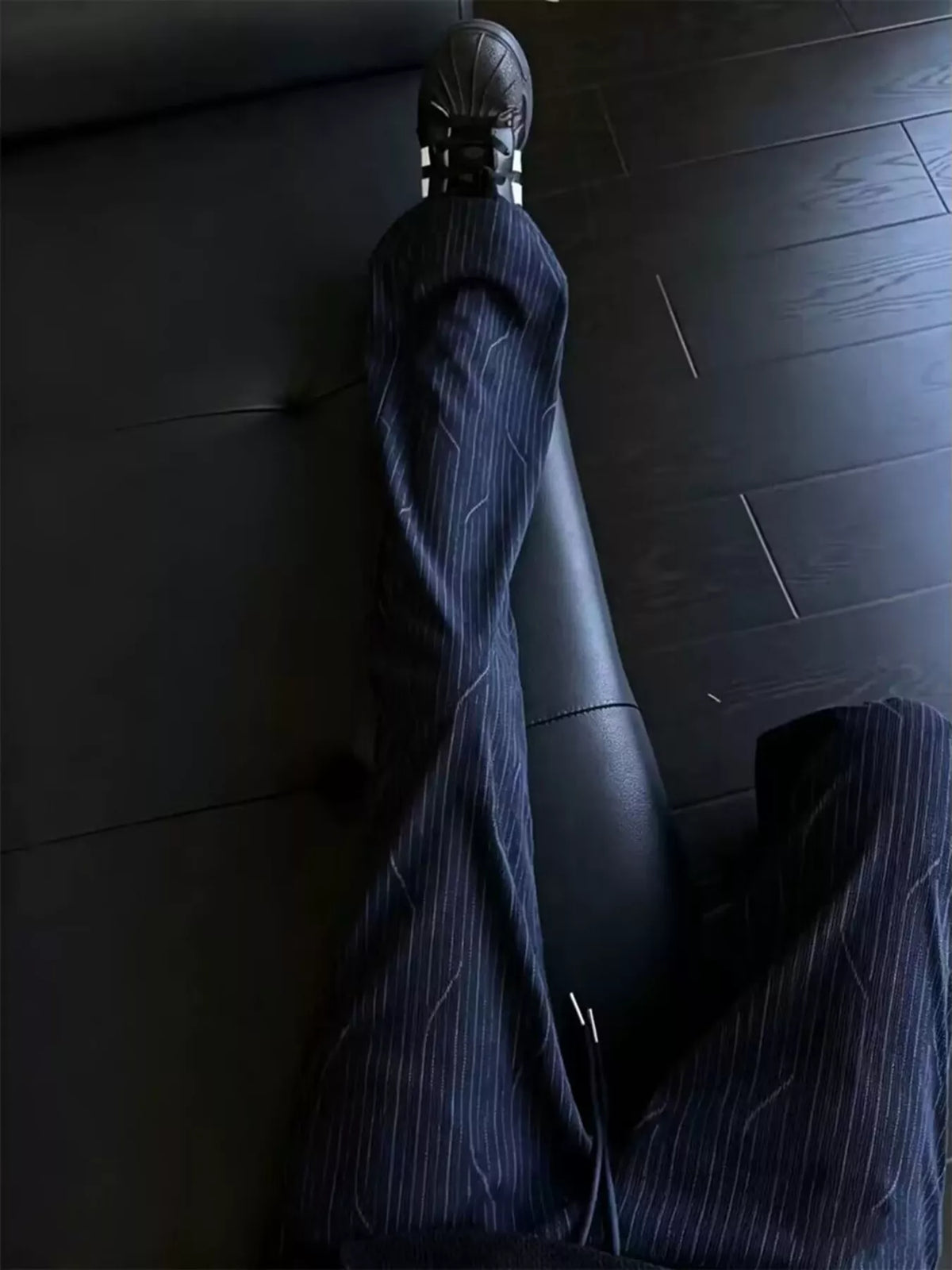 Men's Plus Size Wide-Leg Striped Casual Pants with Drawstring