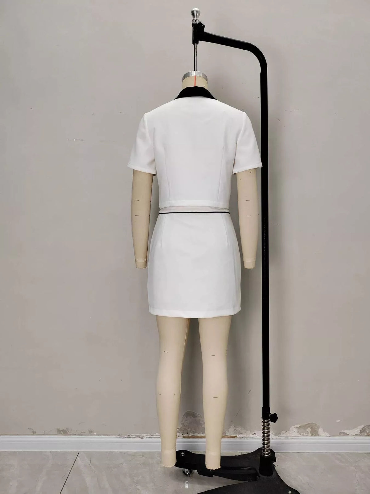 Contrast Collar Cropped Top and Mini Skirt Set