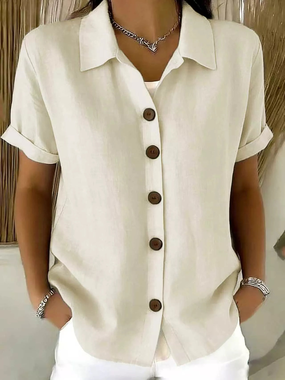 Full Size Button-Down Short Sleeve Shirt Plus Size - Lilixa.store