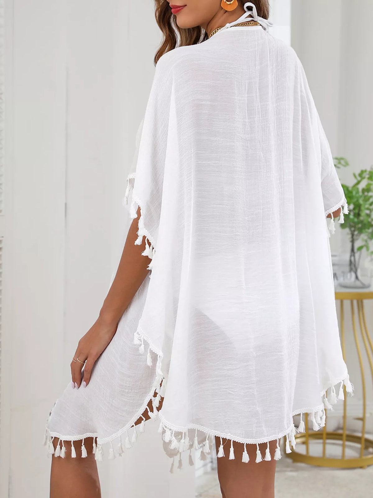 Tassel Trim Tie Front Cover-Up - Lilixa.store