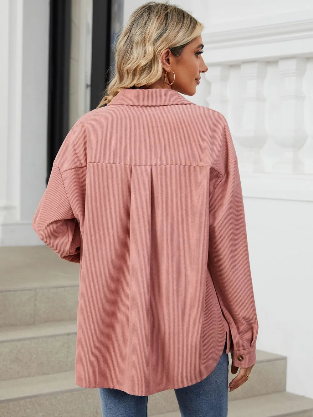 Button Up Dropped Shoulder Long Sleeve Outerwear - Lilixa.store