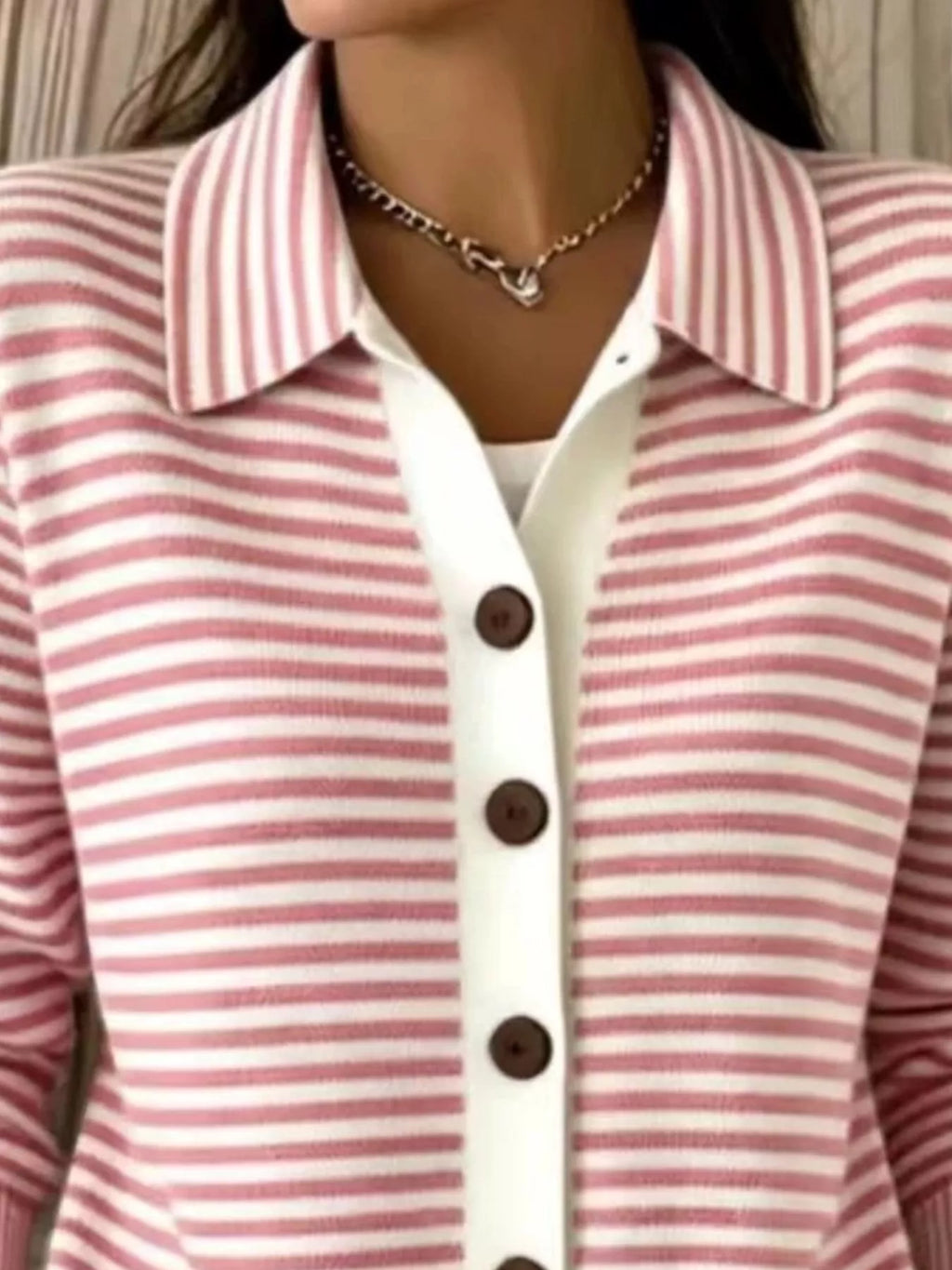 Full Size Striped Button-Down Knit Cardigan Plus Size - Lilixa.store