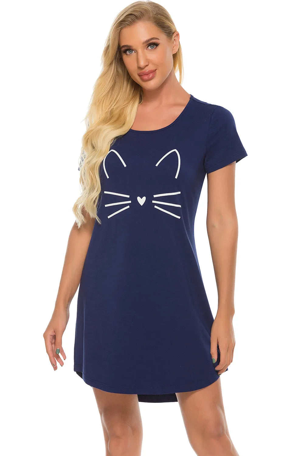 Graphic Round Neck Short Sleeve Lounge Dress - Lilixa.store