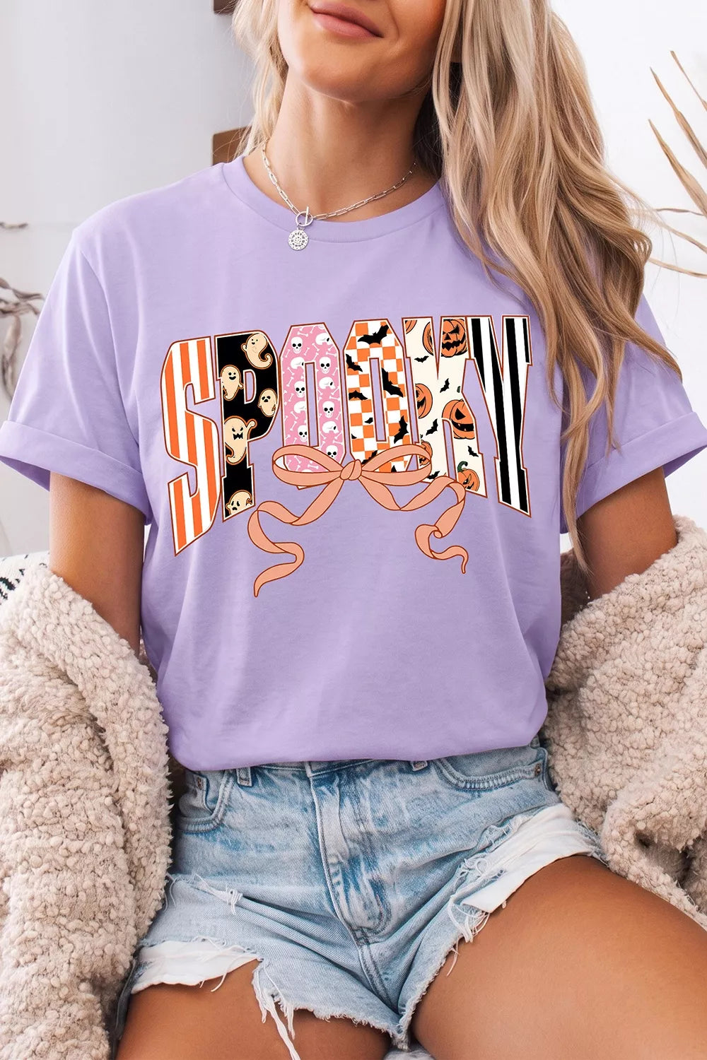 Halloween Spooky Letter Graphic Round Neck Casual T Shirt - Lilixa.store