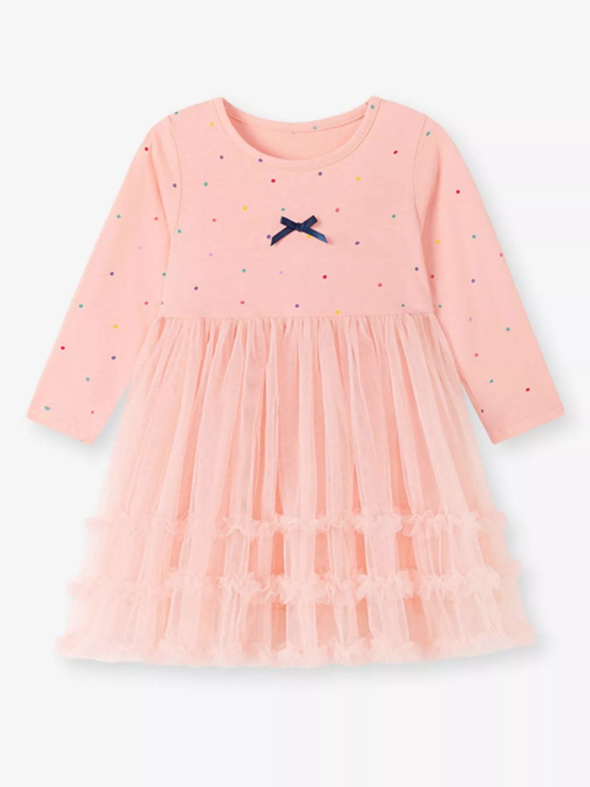Children's Tulle Dress with Polka Dots and Bow Detail - Lilixa.store