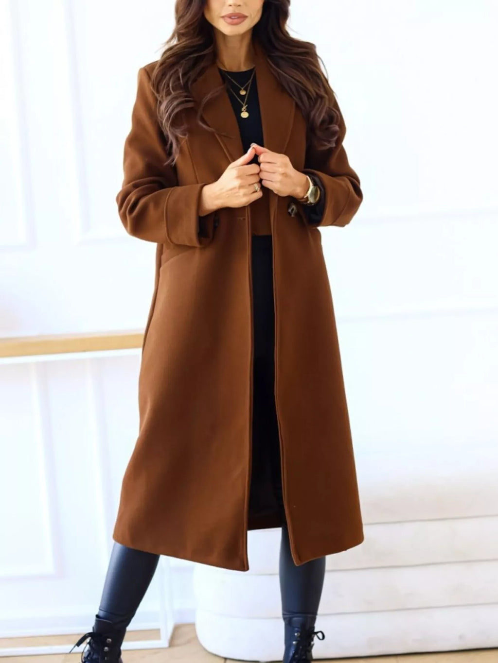 Lapel Collar Wool Blend Overcoat, view 9