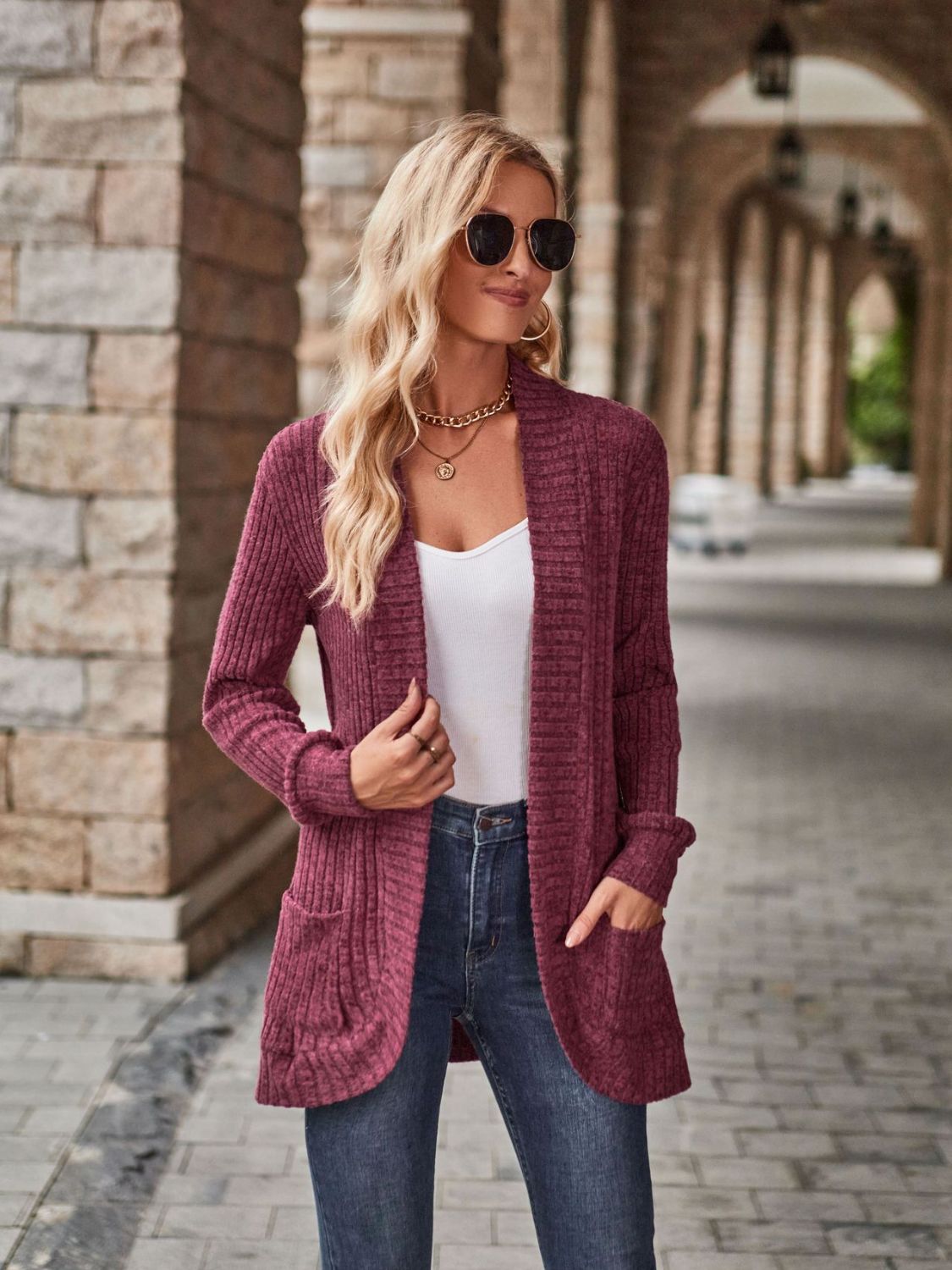 Open Front Cardigan with Pockets - Lilixa.store