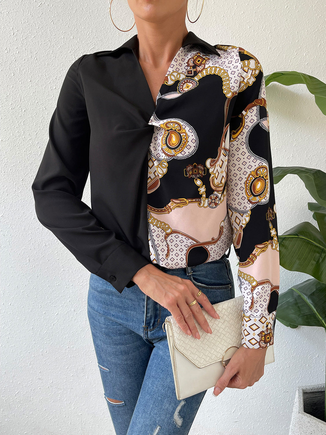 Twist Front Collared Blouse in Black, view 4