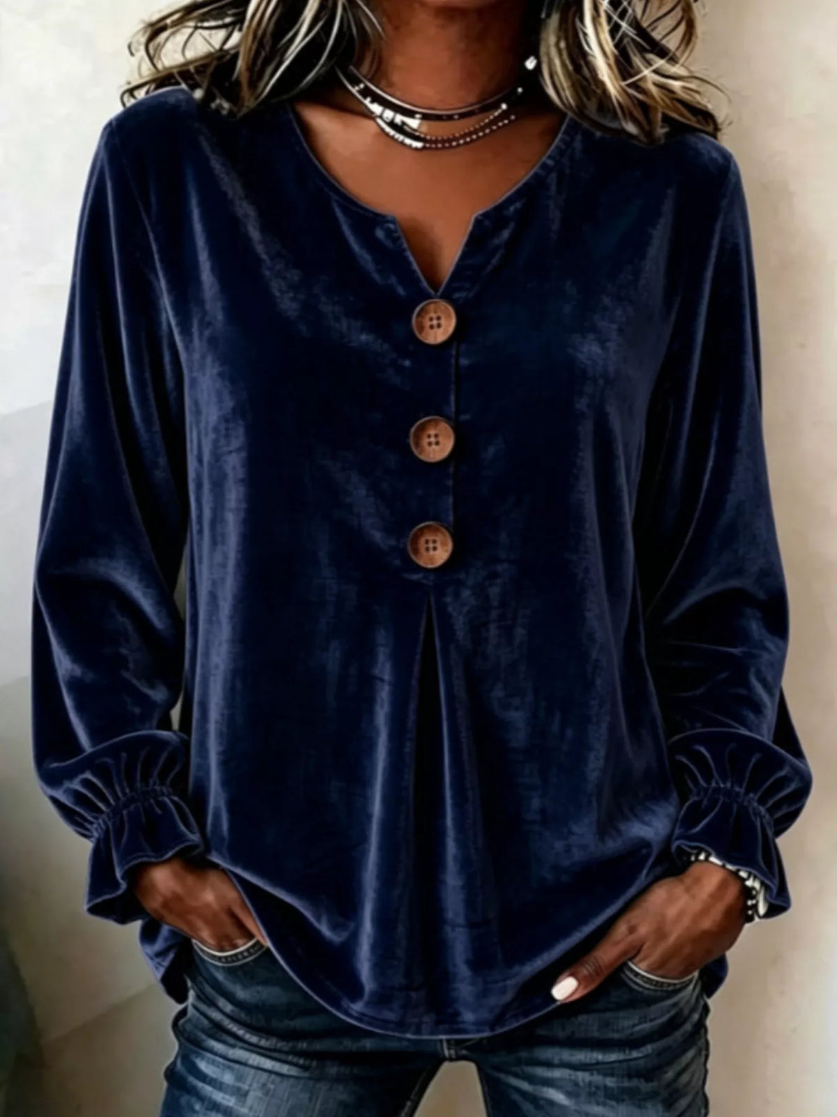Velvet Flounce Sleeve Blouse - Lilixa.store