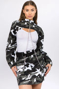 American Bazi Camouflage Cropped Jacket with Chains - Lilixa.store