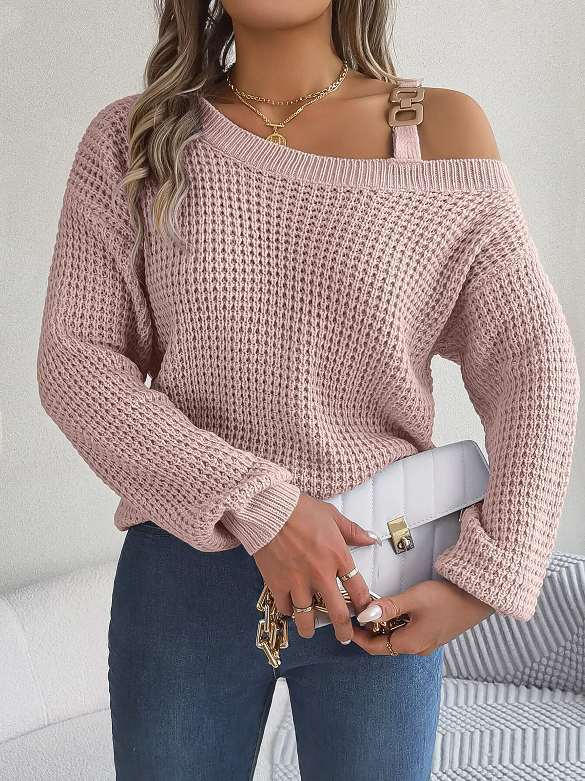 Asymmetrical Neck Long Sleeve Sweater