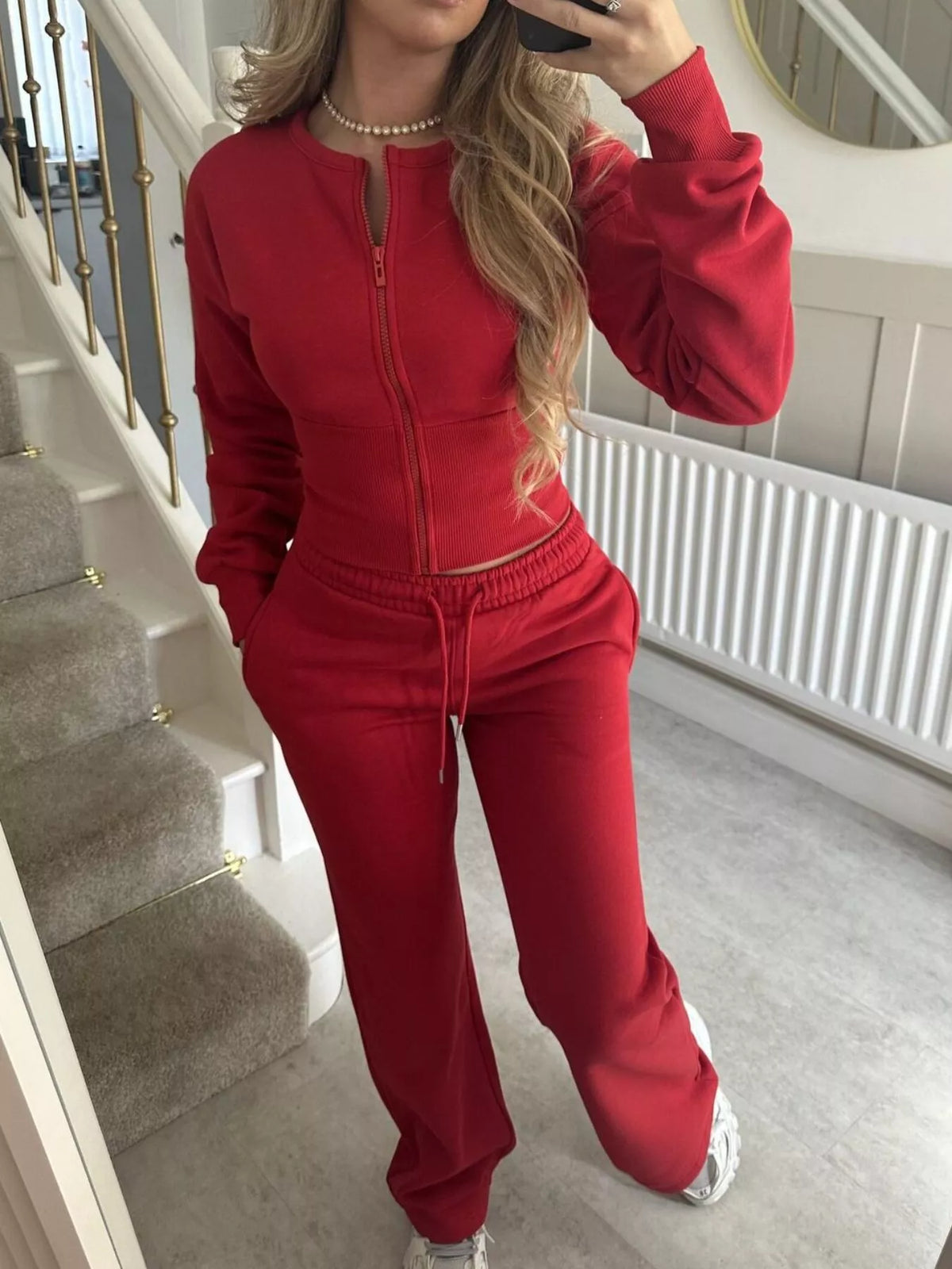 Zip-Up Crop Hoodie and High-Waisted Pants Set - Lilixa.store