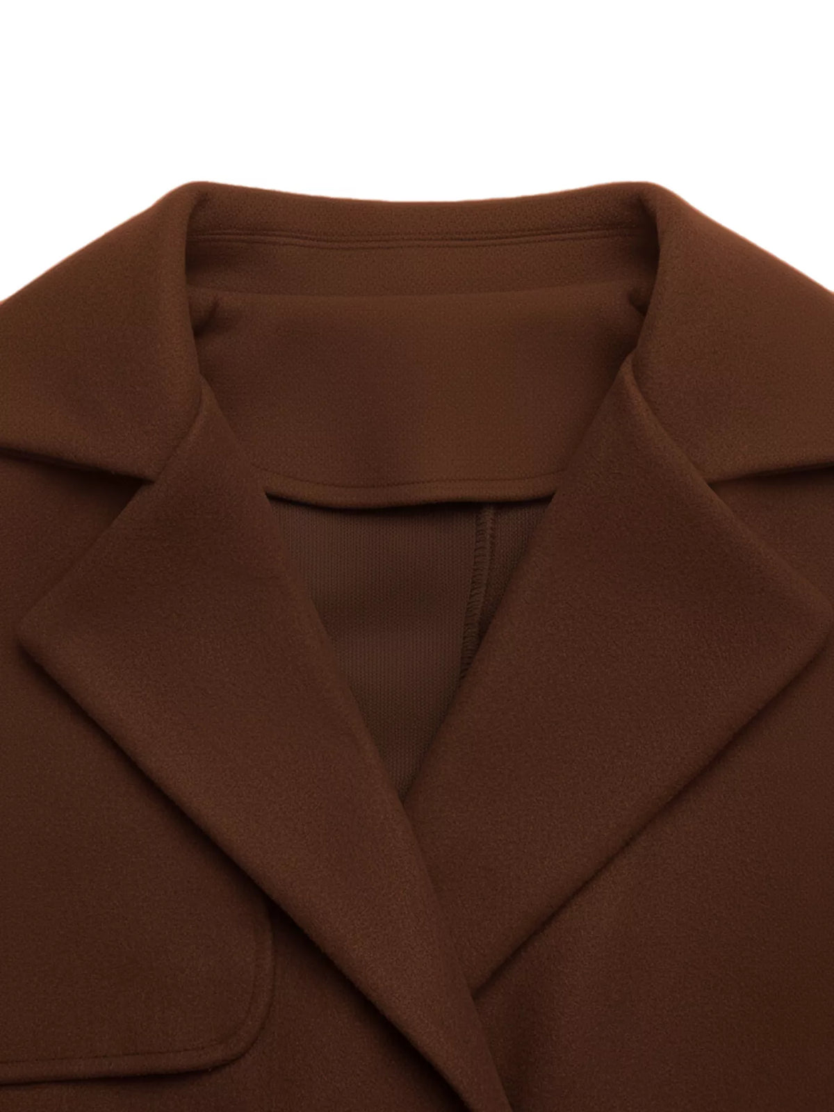 Lapel Collar Belted Wool Blend Coat in Brown, view 6