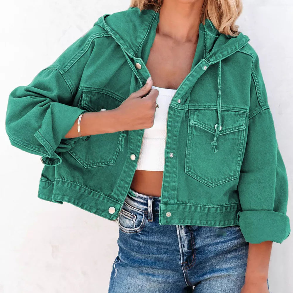 Hooded Dropped Shoulder Denim Jacket - Lilixa.store