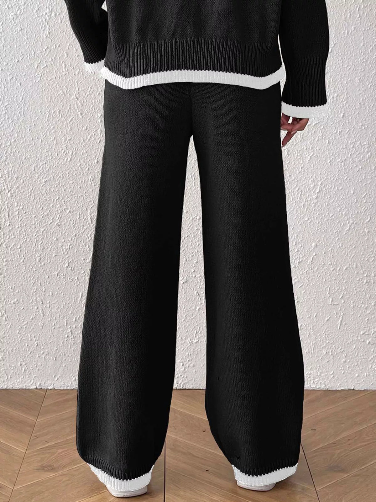 Floral Applique High-Waisted Wide-Leg Sweater Pants