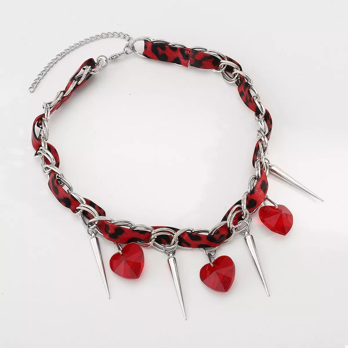 Heart Charm Choker Necklace with Metal Spikes - Lilixa.store