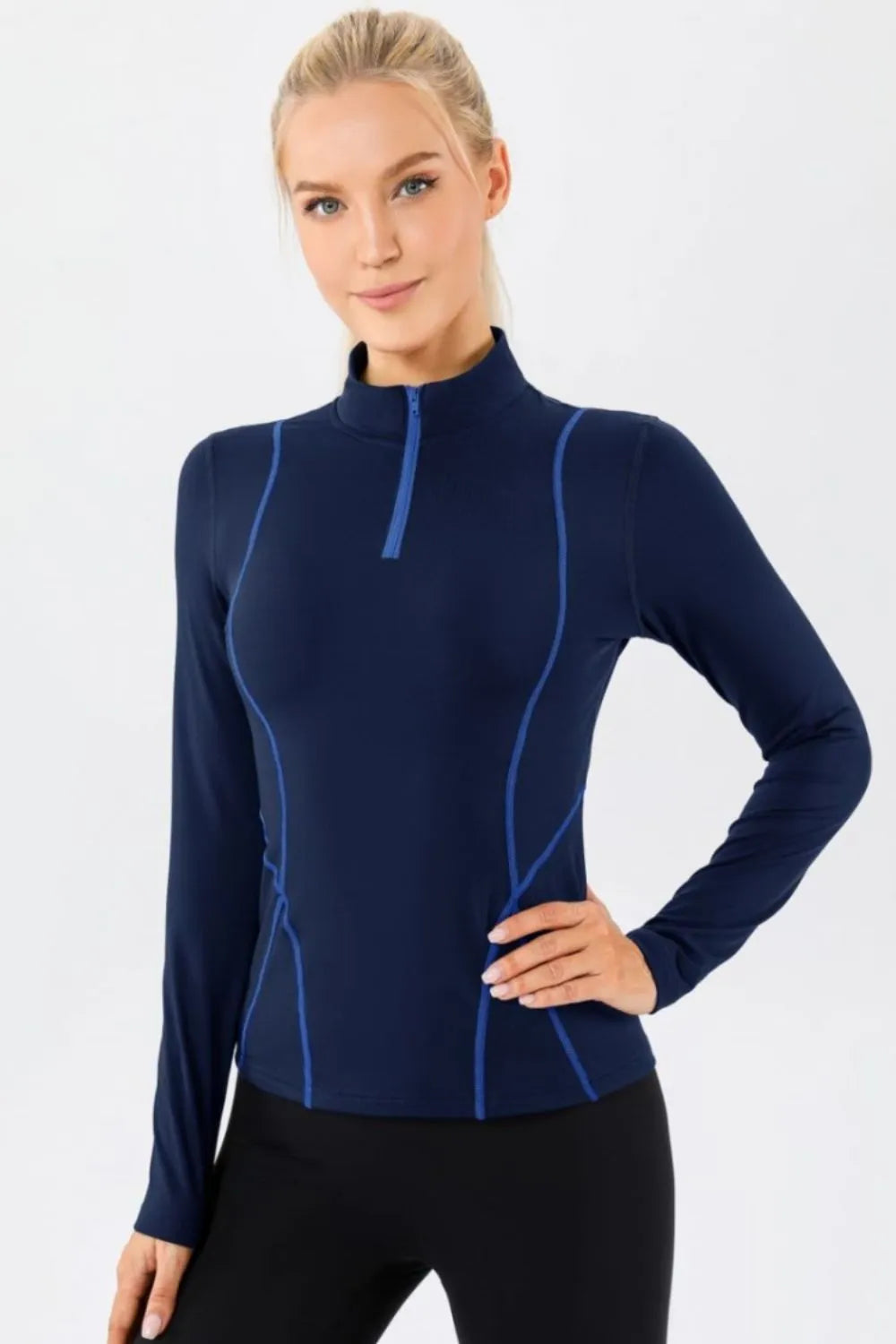 Mock Neck Quarter Zip Active T-Shirt - Lilixa.store