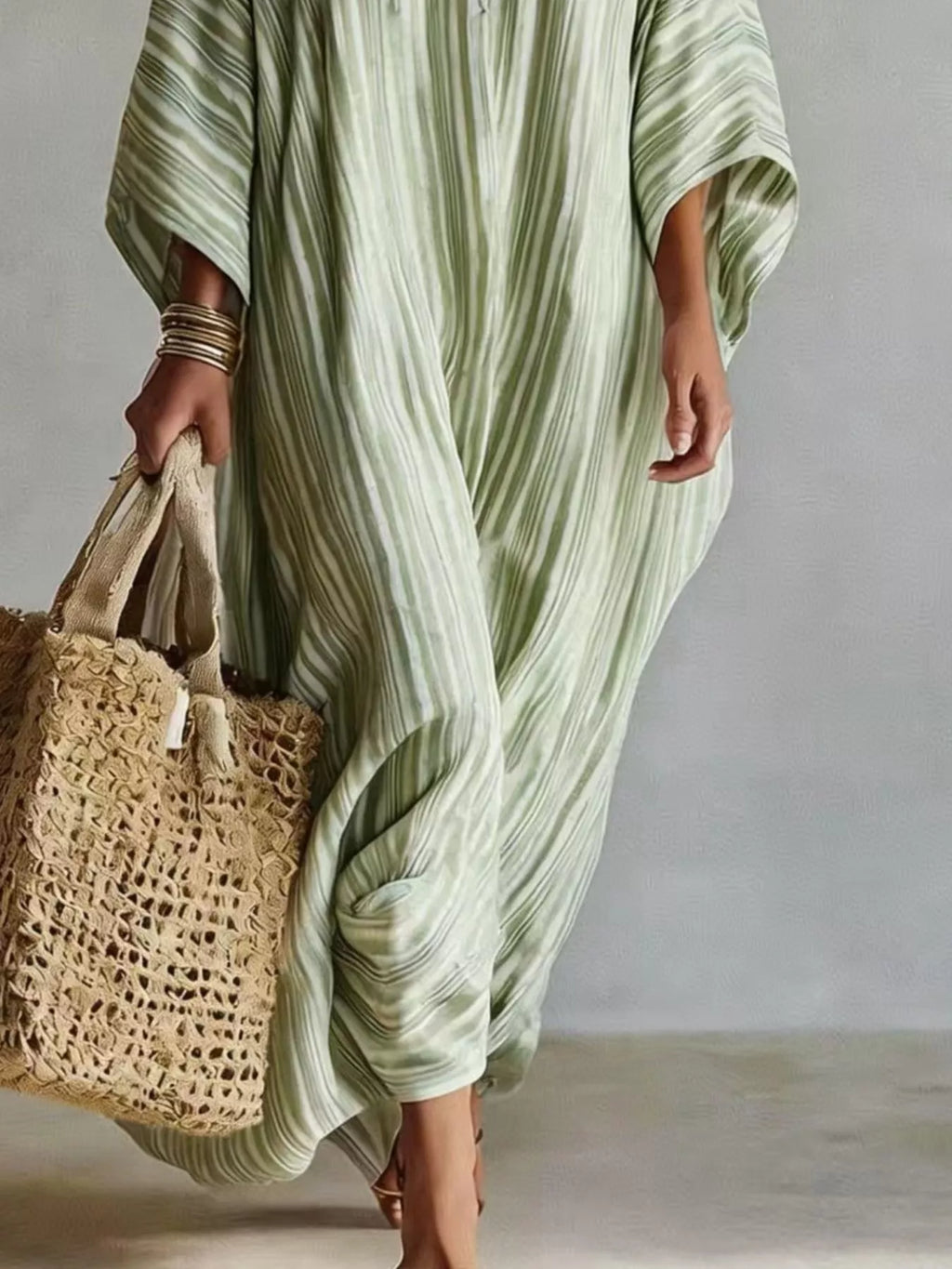 Striped V-Neck Maxi Dress - Lilixa.store