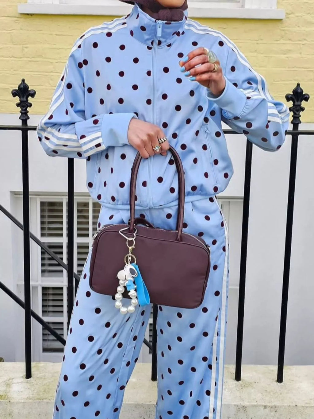 Polka Dot Side Striped Outerwear and Pants Set - Lilixa.store