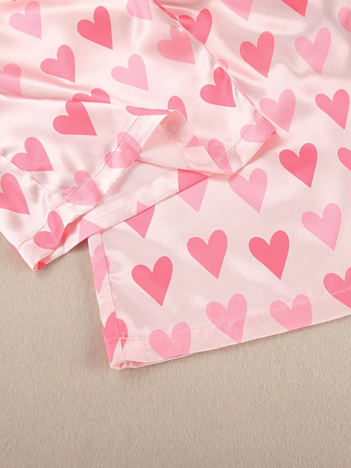 Heart Print Button Up Top and Pants Lounge Set - Lilixa.store