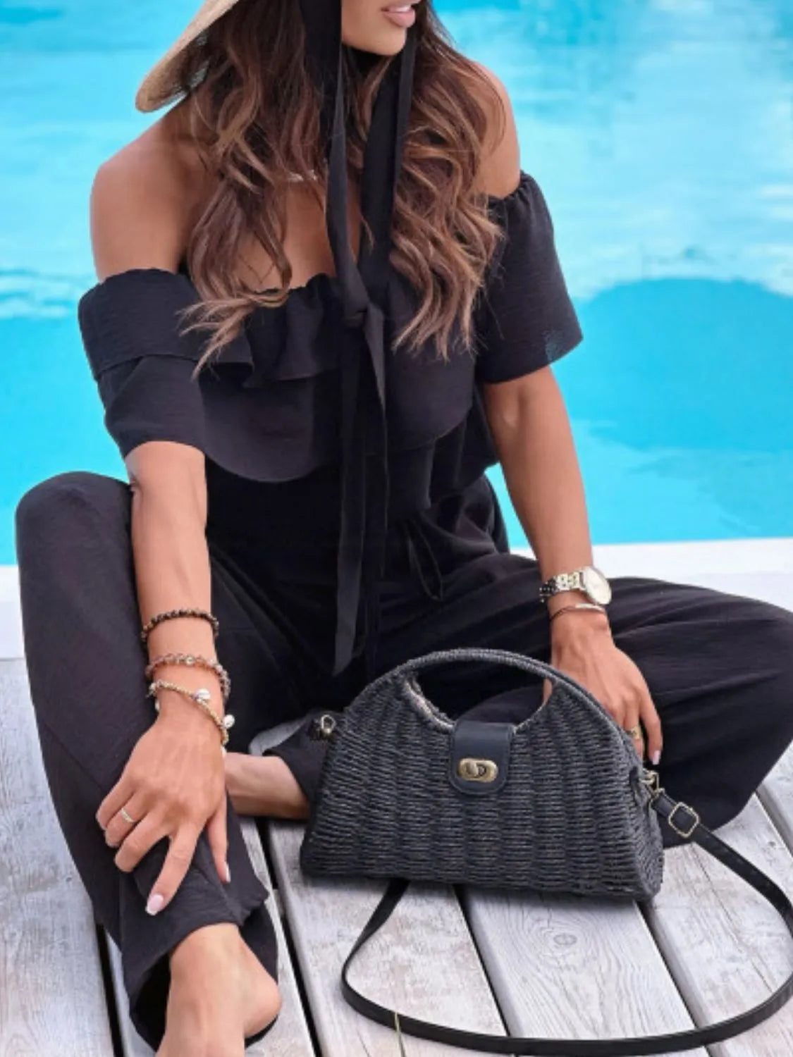Off-Shoulder Ruffled Wide Leg Jumpsuit - Lilixa.store