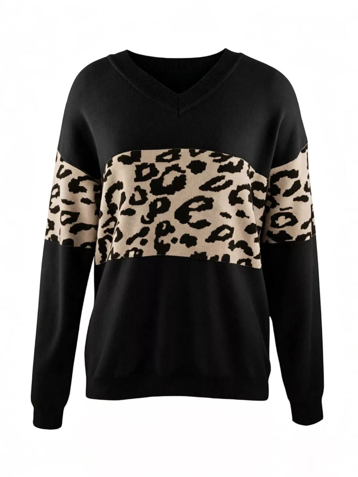 Leopard V-Neck Dropped Shoulder Sweater