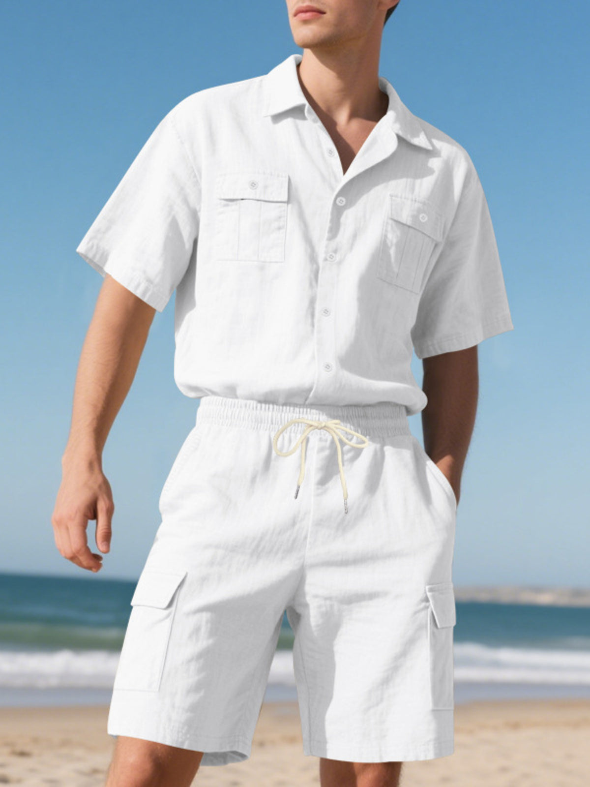 Men's Full Size Button Up Shirt and Shorts Set Plus Size - Lilixa.store
