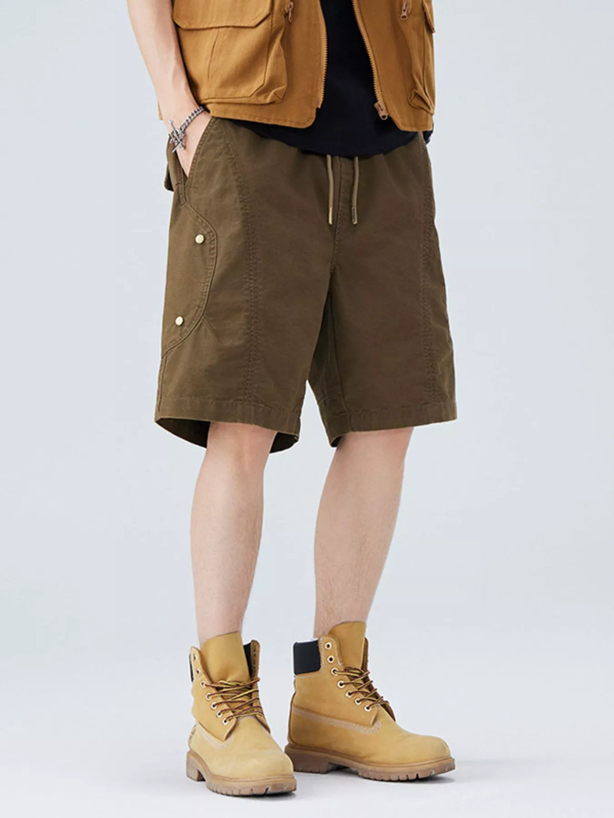 Men's Plus Size Casual Cargo Shorts in Coffee Color