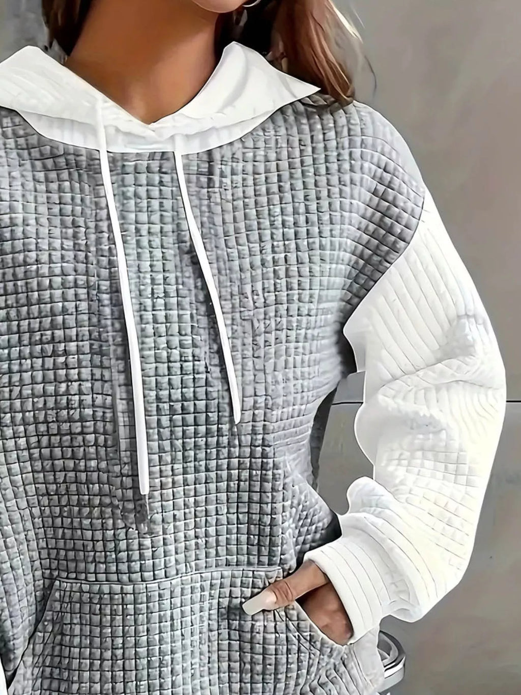 Full Size Textured Kangaroo Pocket Hoodie Plus Size - Lilixa.store