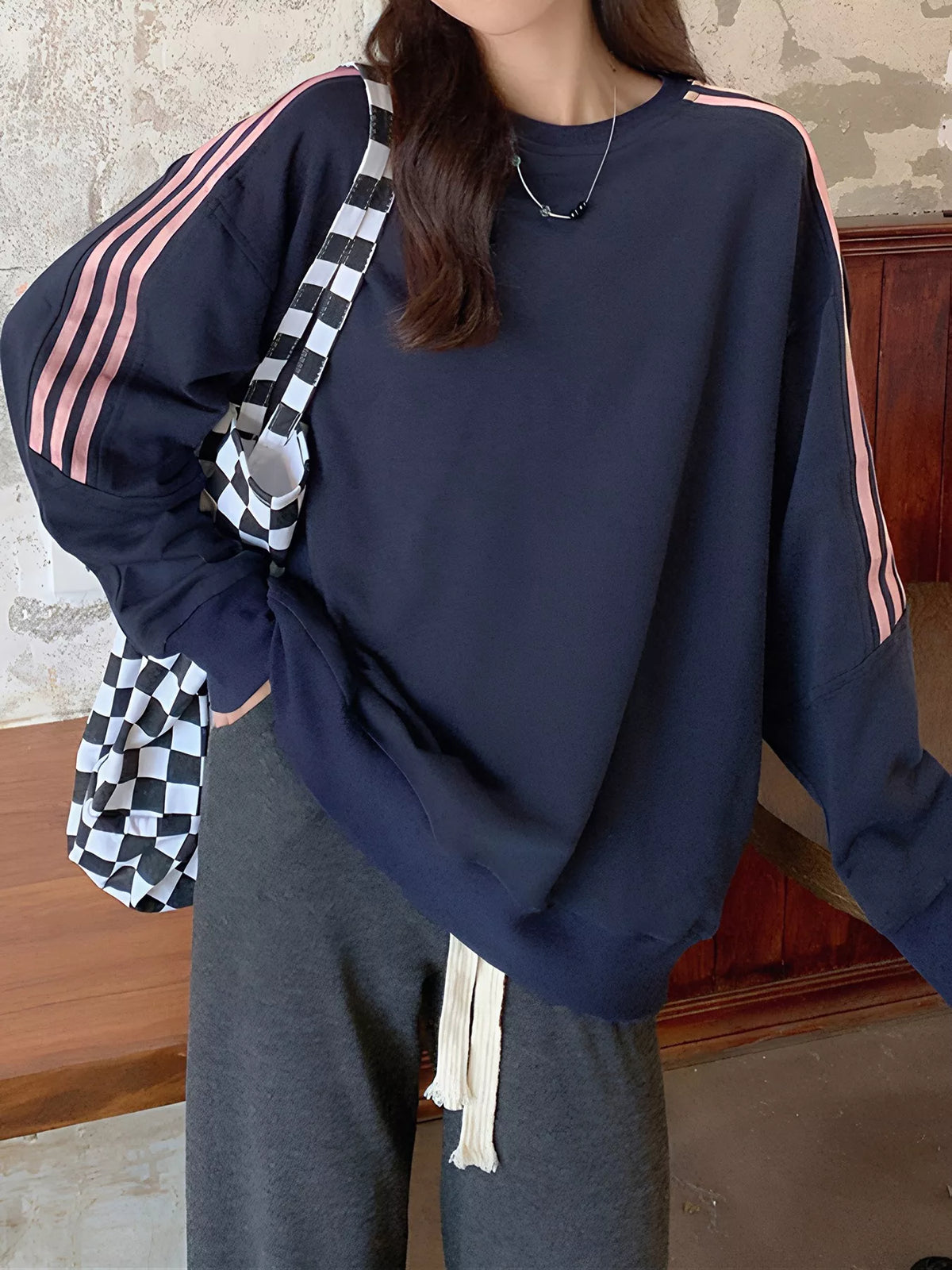 Striped Round Neck Sweatshirt - Lilixa.store