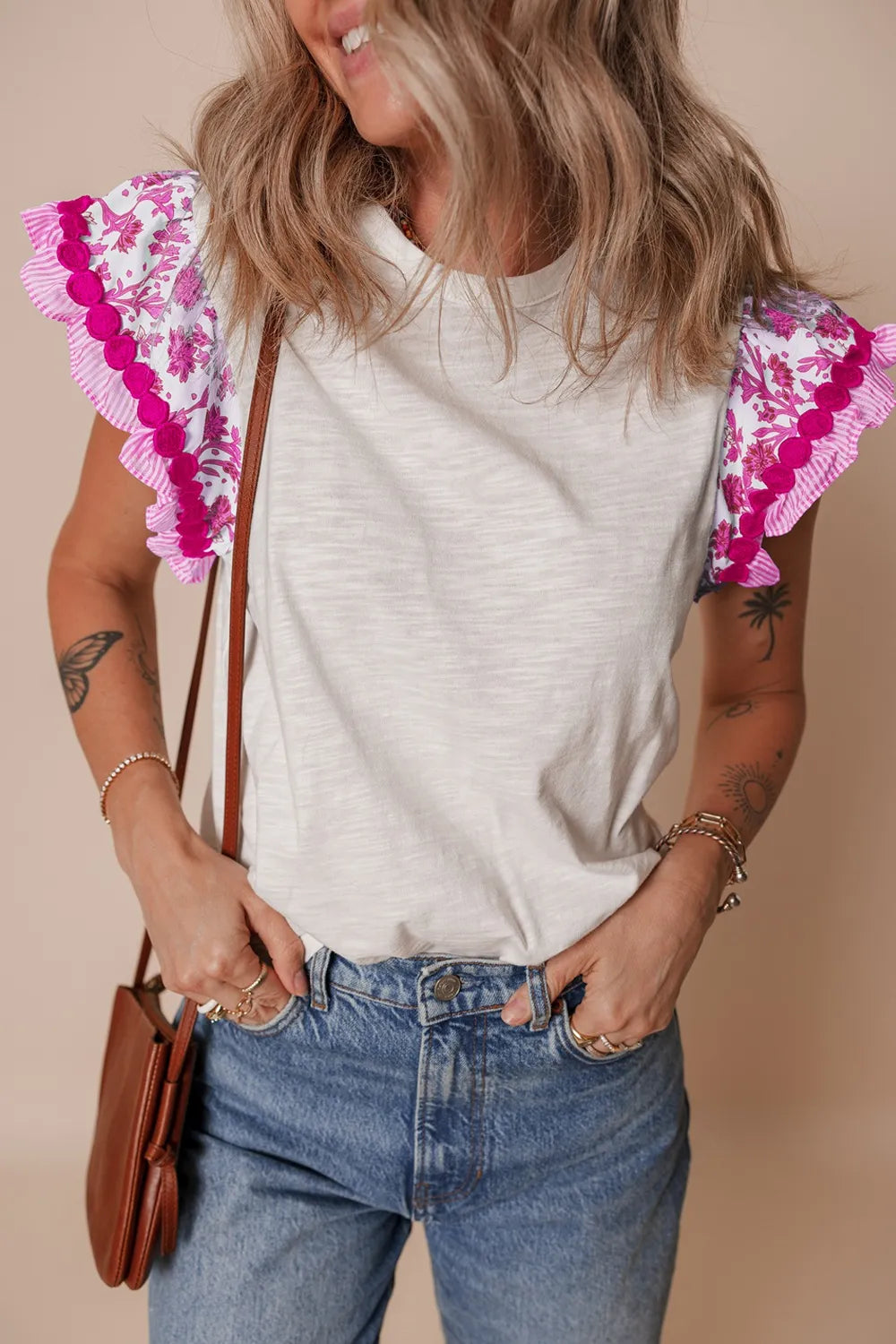 Ruffled Round Neck Cap Sleeve Blouse - Lilixa.store