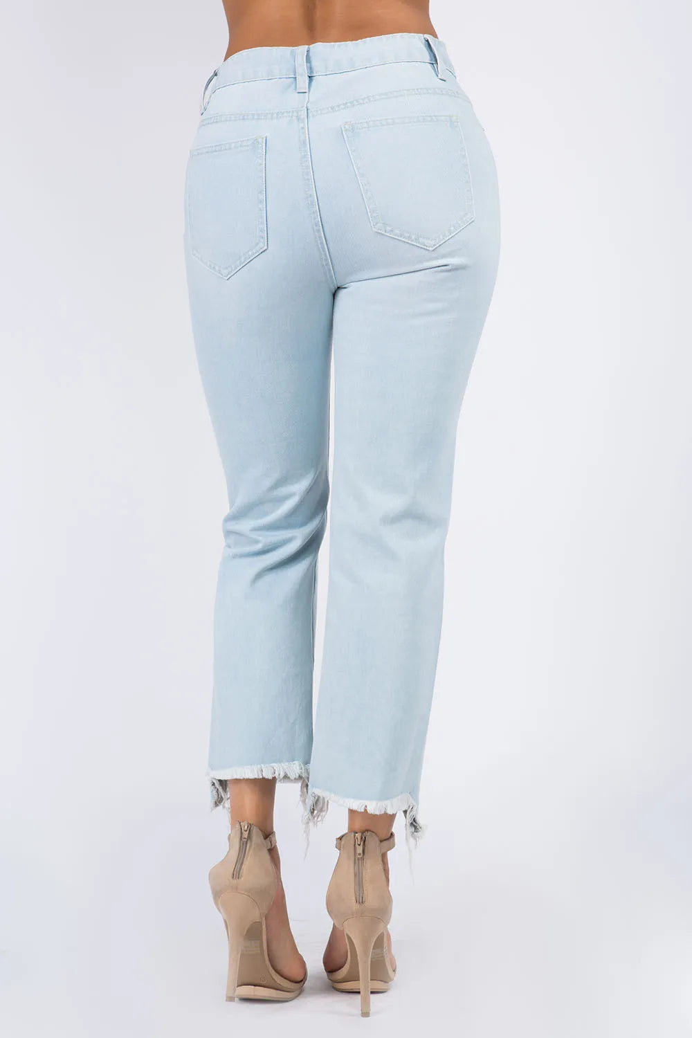 American Bazi High Waist Distressed Raw Hem Jeans - Lilixa.store