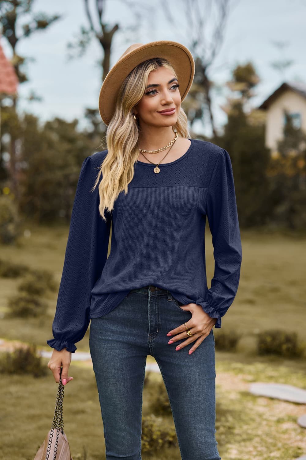 Round Neck Puff Sleeve Blouse, view 9